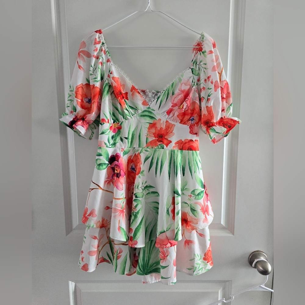 Fashion Nova Floral Jumpsuit - White, Red, Green
